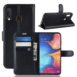 Samsung Galaxy A20E Plånboksfodral Litchi Svart