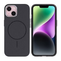 iPhone 13/iPhone 14 Skal Kolfibermönster MagSafe Svart