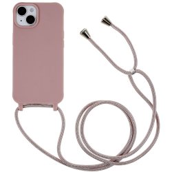 iPhone 14 Plus Skal med Strap Mörkrosa