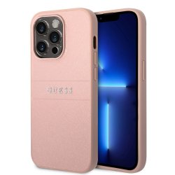 iPhone 14 Pro Max Skal Saffiano Metal Logo Stripes Rosa