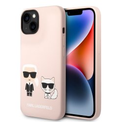 iPhone 14 Skal Liquid Silicone Karl & Choupette MagSafe Rosa