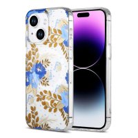 iPhone 14 Plus/iPhone 15 Plus Skal Blommönster MagSafe Blå Guld