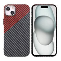 iPhone 15 Plus Skal Kolfibermönster Svart Röd
