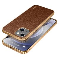 iPhone 15 Pro Max Skal Litchimönster Pläterad Kant Kaffe