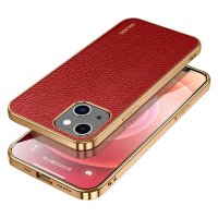 iPhone 15 Pro Max Skal Litchimönster Pläterad Kant Röd