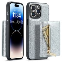 iPhone 15 Pro Max Skal M3 Series Löstagbar Korthållare Glitter Silver