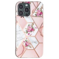 iPhone 15 Pro Max Skal Marmormönster Blommor Rosa