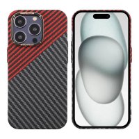 iPhone 15 Pro Skal Kolfibermönster Svart Röd