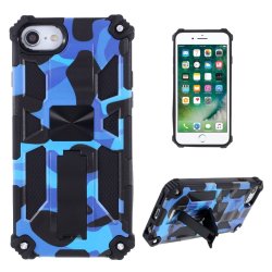 iPhone 7/8/SE Skal med Metallplatta Stativfunktion Camouflage Blå