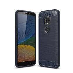 Motorola Moto G6 Play / E5 Skal TPU Borstad och Kolfiber Design Mörkblå