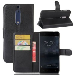 Nokia 5 Plånboksfodral PU-läder Litchi Svart