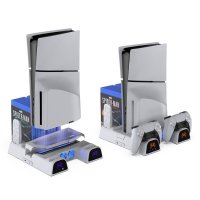 PS5 Slim Dockningsstation med Kylningsfläkt Kontrolladdning Spelförvaring