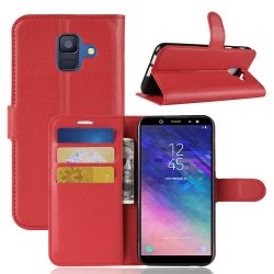 Samsung Galaxy A6 2018 Plånboksfodral PU-läder Litchi Röd