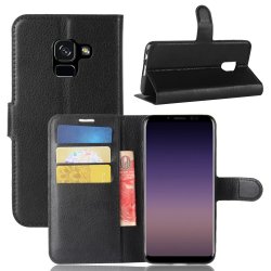 Samsung Galaxy A8 2018 Plånboksfodral PU-läder Litchi Svart