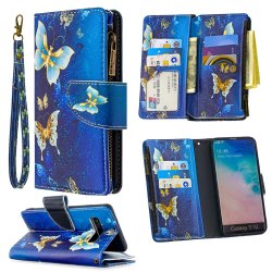 Samsung Galaxy S10 Fodral Dragkedja Motiv Blåa Fjärilar