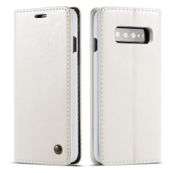 Samsung Galaxy S10 Plus Plånboksfodral Retro Vaxad PU-läder Vit