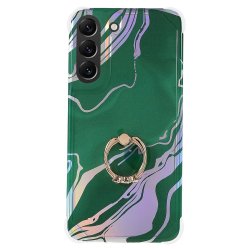 Samsung Galaxy S22 Plus Skal med Ring Marmormönster Mörkgrön