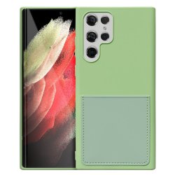 Samsung Galaxy S22 Ultra Skal Silikon Kortfack Ljusgrön