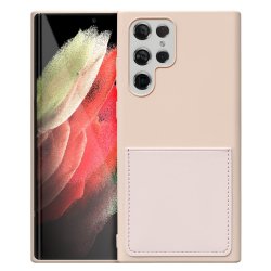 Samsung Galaxy S22 Ultra Skal Silikon Kortfack Rosa