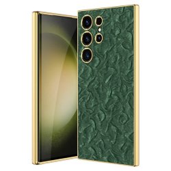 Samsung Galaxy S23 Ultra Skal Tyg Pläterad Kant Grön