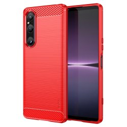Sony Xperia 1 V Skal Borstad Kolfibertextur Röd