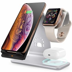 Trådlös Laddare 3-i-1 iPhone, Apple Watch och AirPods Silver