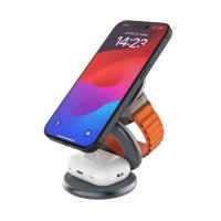 Vikbar Trådlös Laddare MagPowerstation Round 3i1 Grå