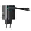 65W Väggladdare med inbyggd USB-C kabel & USB-A/USB-C uttag Svart