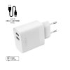 Laddare med Lightning-kabel 1m 2xUSB-A 17W Vit