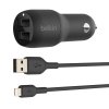 Billaddare BOOST CHARGE 24W 2 st USB-A uttag med Lightning-kabel Svart