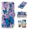 Samsung Galaxy S10 Plånboksfodral Kortfack Motiv Blåa Fjärilar och Blommor