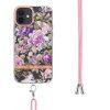 iPhone 12/iPhone 12 Pro Skal Blommönster Strap Lila Pioner