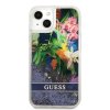 iPhone 13 Mini Skal Liquid Glitter Flower Pattern Blå