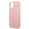 iPhone 14 Plus Skal Glitter Flakes Metal Logo Rosa