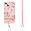 iPhone 15 Plus Skal Blommönster med Strap Rosa Gardenia