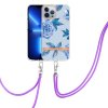 iPhone 15 Pro Max Skal Blommönster med Strap Blå Pion
