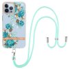 iPhone 15 Pro Skal Blommönster med Strap Blå Rosor