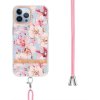 iPhone 15 Pro Skal Blommönster med Strap Rosa Gardenia