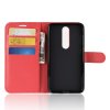 Nokia 5.1 Plus Plånboksfodral PU-läder Litchi Röd