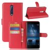 Nokia 8 Plånboksfodral PU-läder Litchi Röd