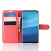 Samsung Galaxy S10 Mobilplånbok Litchi PU-läder Röd