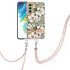 Samsung Galaxy S21 FE Skal Blommönster med Strap Grön Gardenia