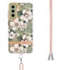 Samsung Galaxy S21 FE Skal Blommönster med Strap Grön Gardenia
