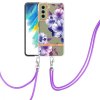 Samsung Galaxy S21 FE Skal Blommönster med Strap Lila Begonia
