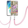 Samsung Galaxy S21 FE Skal Blommönster med Strap Lila Pioner