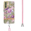 Samsung Galaxy S21 FE Skal Blommönster med Strap Lila Pioner