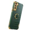 Samsung Galaxy S21 FE Cover Krokodillemønster Finger Ring Grøn