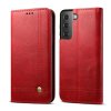 Samsung Galaxy S21 Fodral Retro Lädertextur Sömnad Röd