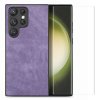 Samsung Galaxy S23 Ultra Skal med Skärmskydd Lädertextur Lila