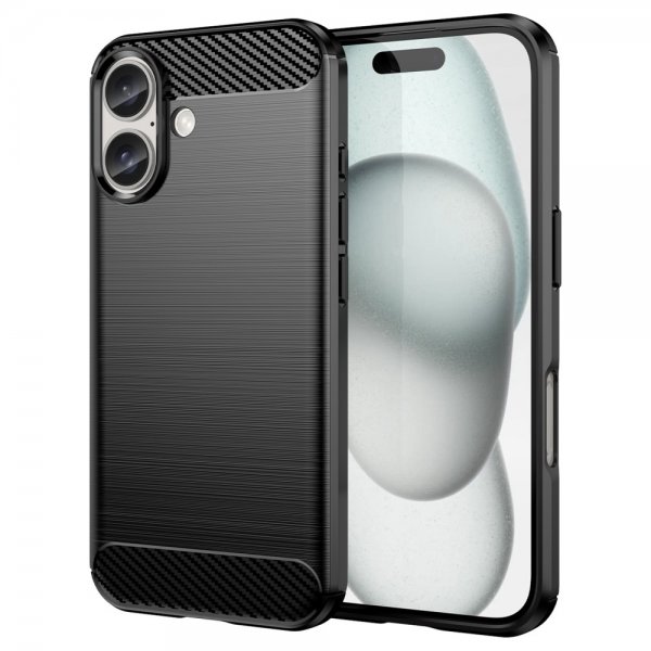 iPhone 16 Skal Borstad Kolfibertextur Svart